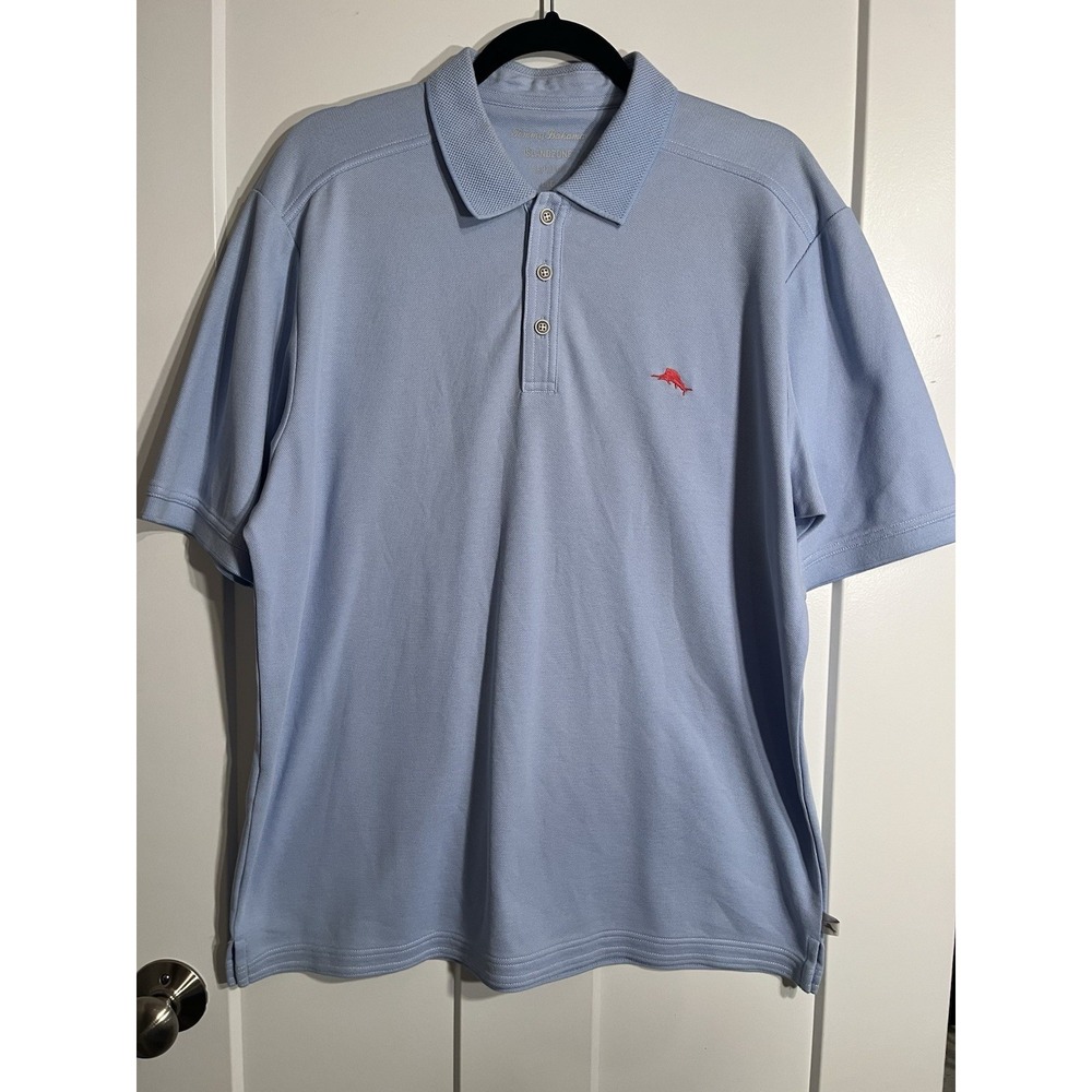 Tommy Bahama IslandZone Polo Shirt Mens Large L Light Blue Supima Cotton Golf